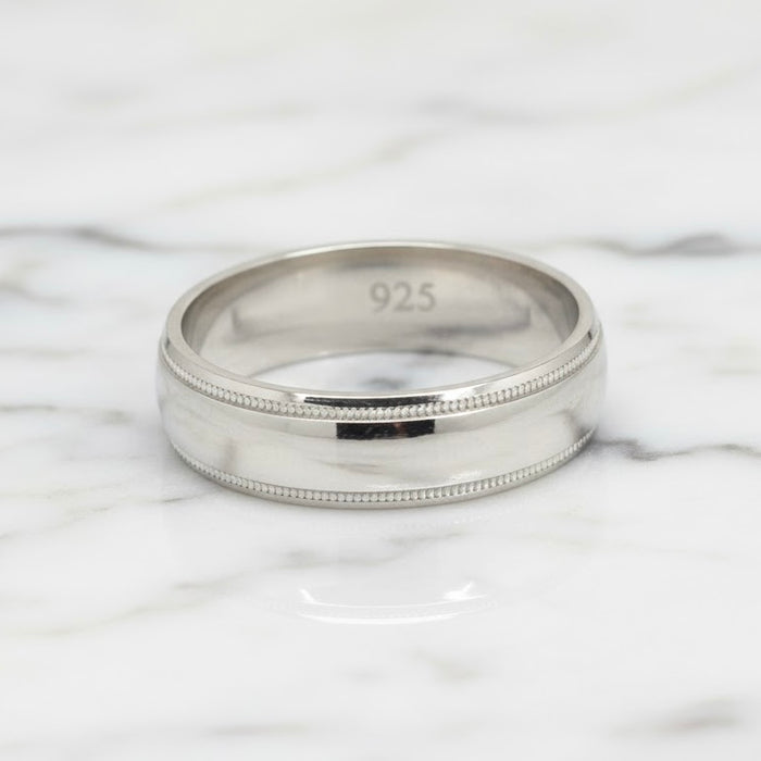 Sterling Silver 6mm Half Round Milgrain Band-SW-10