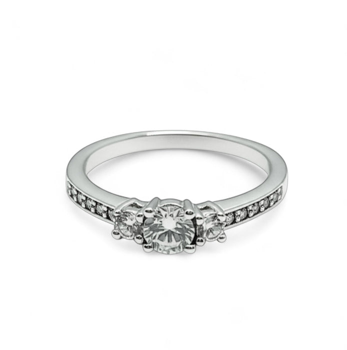 Sterling Silver 3 Stones Engagement Set Ring-ER-110