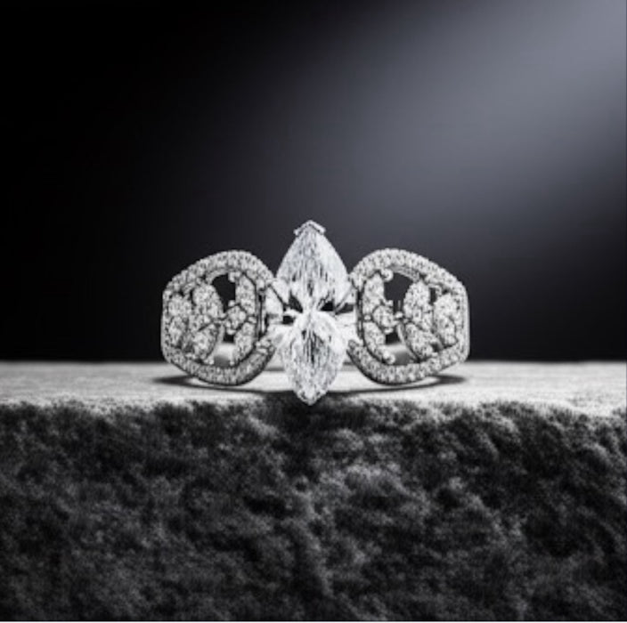 Sterling Silver Elegant Marquise Cut Clear CZ Engagement Ring-ER-148