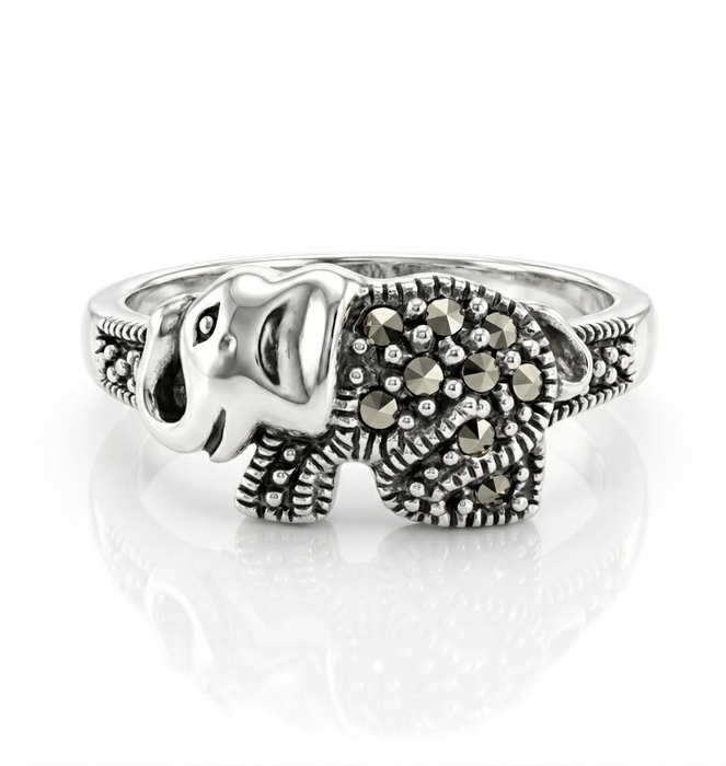 Sterling Silver Marcasite Elephant Ring-SR-14