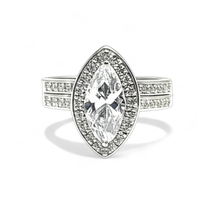 Modern Marquise Cut Sterling Silver Ring Set-ER-90