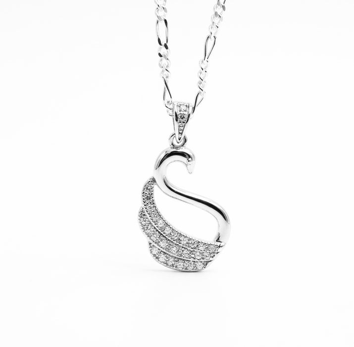 Sterling Silver Swan Clear CZ Pendant Necklace-SN-08