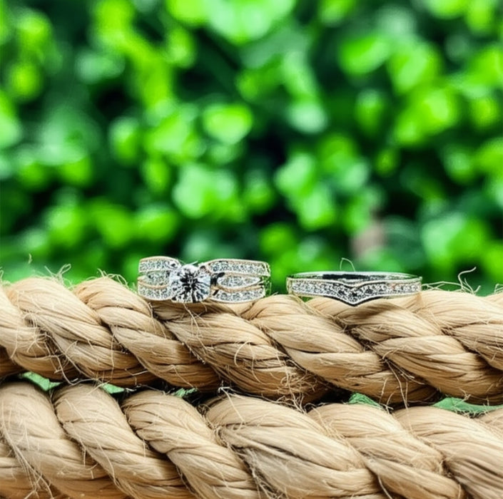 Sterling Silver 2-Piece Engagement Set CZ Ring-ER-97
