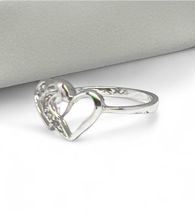 Sterling Silver Double Heart CZ Ring-AE-11