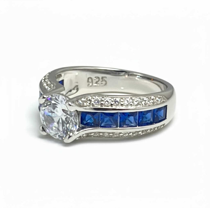 Sterling Silver Blue Band CZ Engagement Ring-ER-18