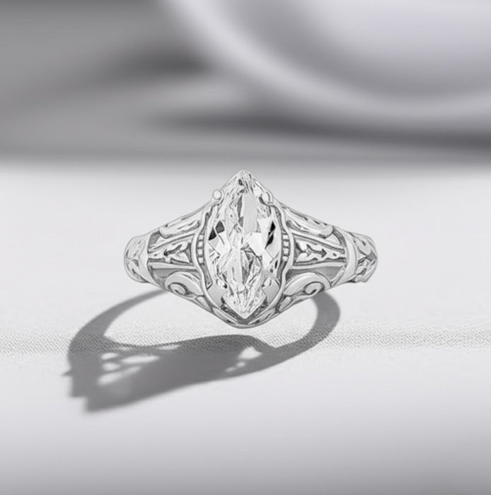 Sterling Silver Regal Marquise Cut Engagement CZ Ring-ER-140