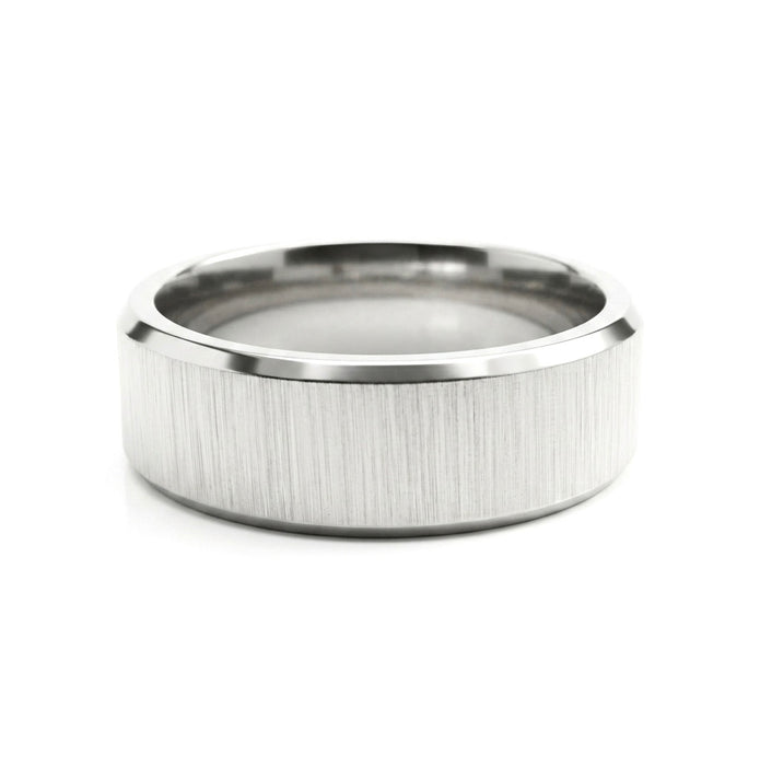 Polished Stainless Steel Beveled Brushed Band Ring SS- 14