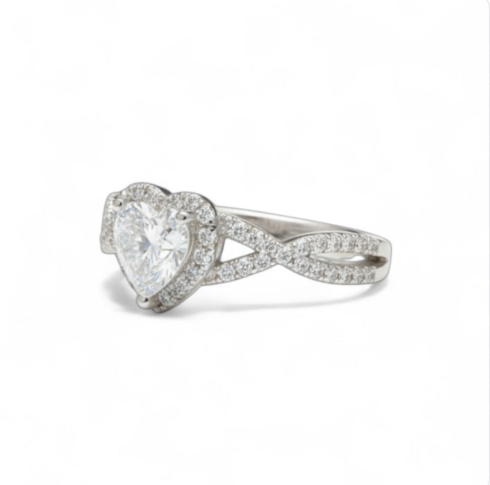 Sterling Silver Heart Halo Twist Clear CZ Ring- ER- 34