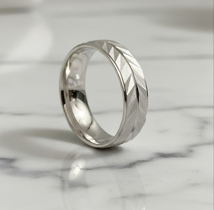 Sterling Silver Diamond Cut 2 Layer Zig Zag Wedding Band Ring-SW-21