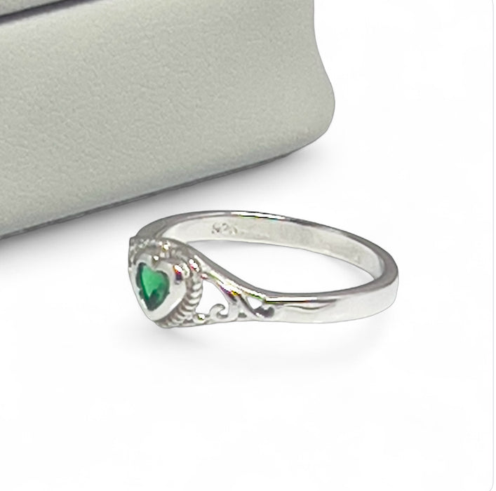 Sterling Silver Emerald Spiral Filigree Ring-AE-103