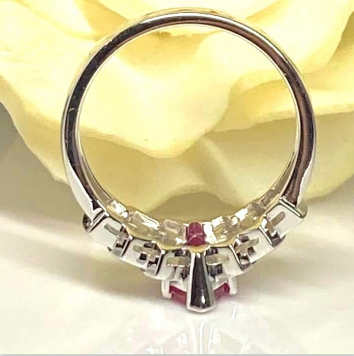 CZ Sterling Silver Ring Marquise Cut Ruby - ER- 25