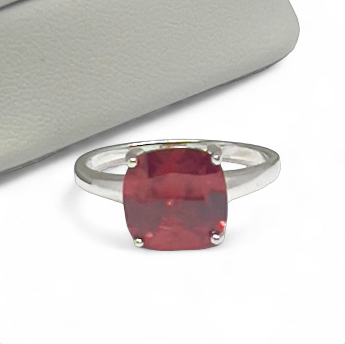 Sterling Silver Cushion Cut Red CZ Ring-AE-22