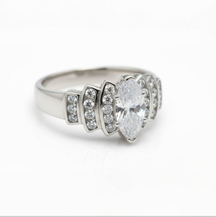Sterling Silver Marquise CZ Engagement Ring -ER-23