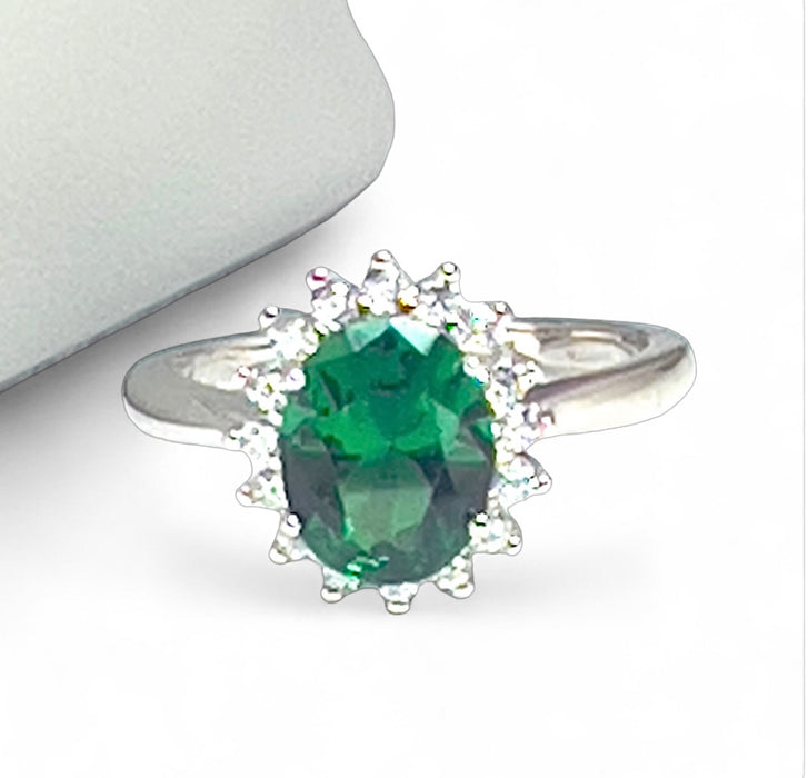 Sterling Silver Green Oval CZ Ring-AE-66