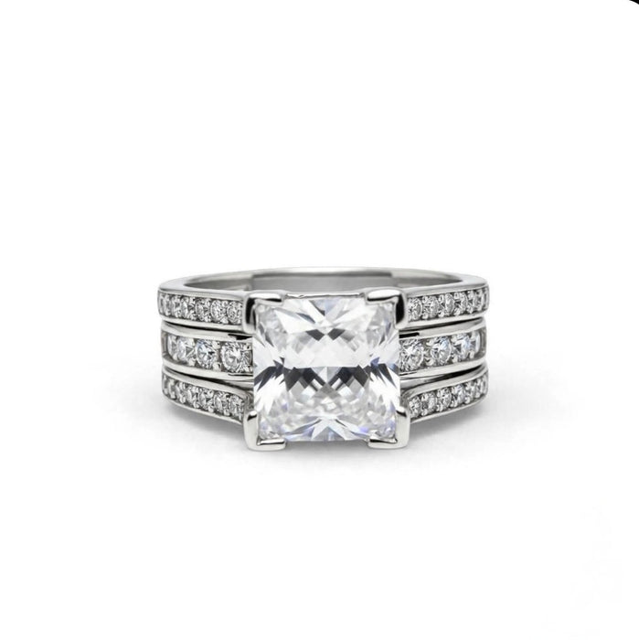 Sterling Silver Princess-Cut 2-Piece CZ Engagement Ring-ER-107