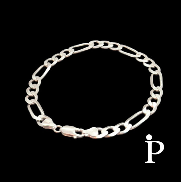 Sterling Silver Figaro Link Chain Bracelet-9.0"-SB-22