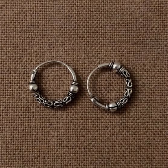 Sterling Silver 2 x 15 mm Bali Rope Hoop Earrings-SET-81