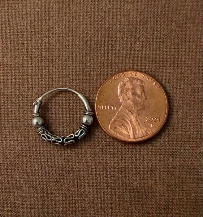 Sterling Silver 2 x 15 mm Bali Rope Hoop Earrings-SET-81