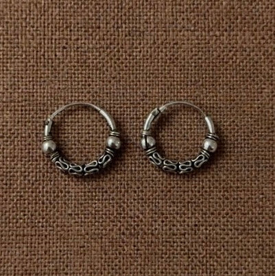 Sterling Silver 2 x 15 mm Bali Rope Hoop Earrings-SET-81