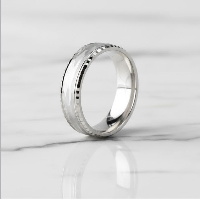 Sterling Silver Diamond Cut Pattern Wedding Band Ring-SW-12