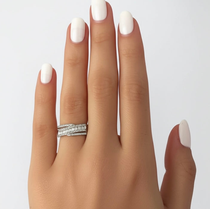 Sterling Silver Emerald Cut CZ Inlay Ring-ER-64