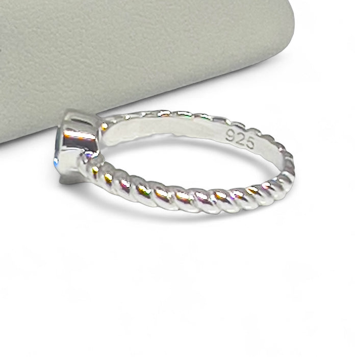 Sterling Silver Heart Blue Topaz CZ Ring-AE-77