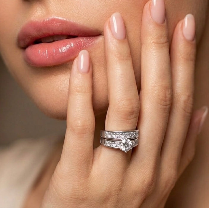 Sterling Silver Clear Round Cut Engagement Set CZ Ring-ER-02