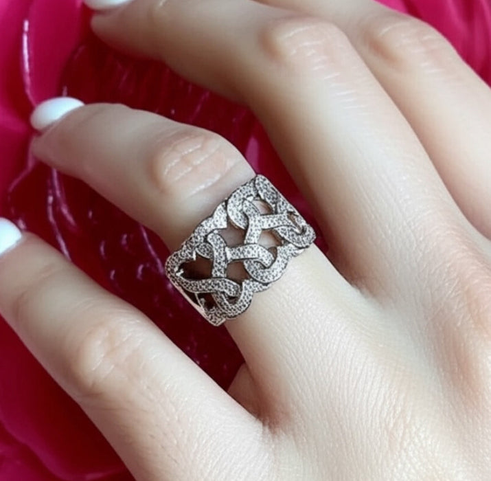 Sterling Silver Intertwined Hearts Pave CZ Ring-AE-36