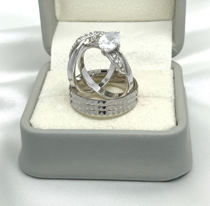 Sterling Silver Trio Wedding Ring Sets-SST-15