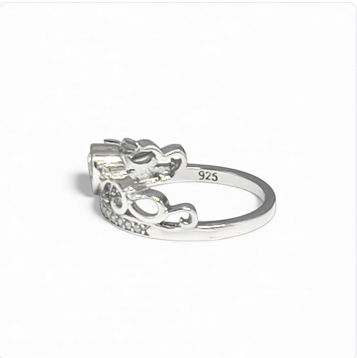 Sterling Silver Heart Crown Clear CZ Ring-AE-87
