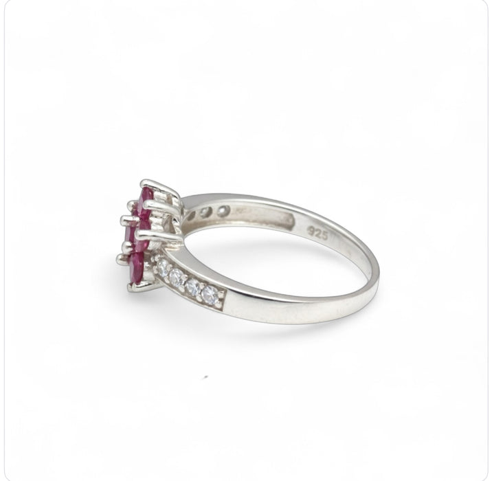 Sterling Silver Garnet Plumeria Flower CZ Ring-AE-06