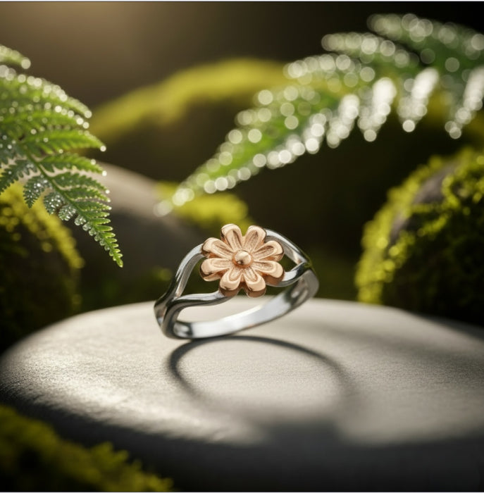 Sterling Silver Two-Tone Flower Ring-SR-21