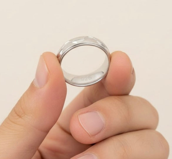 Sterling Silver Diamond Cut Half Moon Wedding Band Ring-SW-20