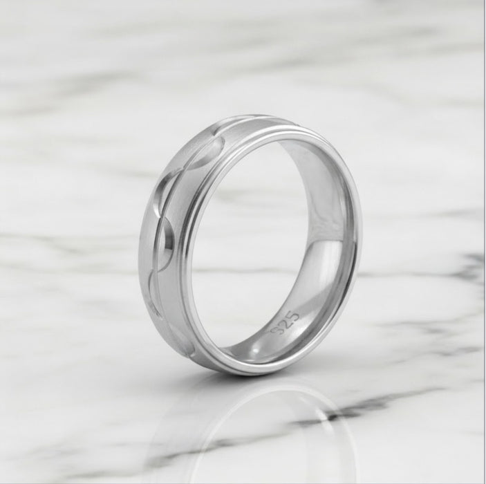 Sterling Silver Diamond Cut Half Moon Wedding Band Ring-SW-20