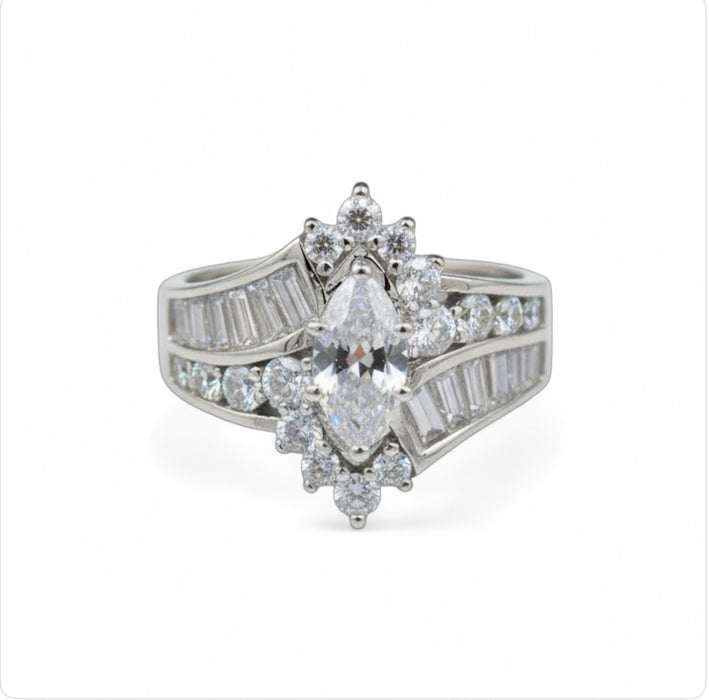 Sterling Silver Marquise CZ Engagement Ring-ER-150