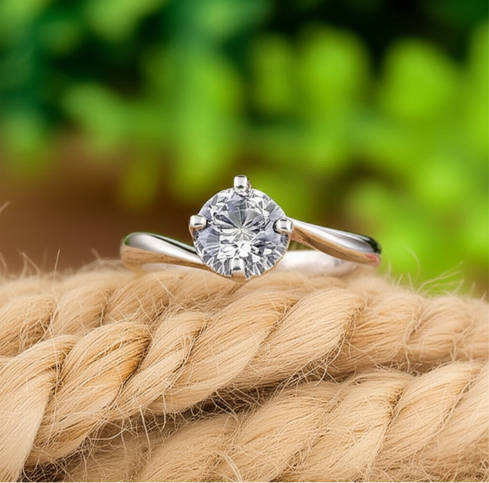 Sterling Silver Curved CZ Engagement Ring -ER-50