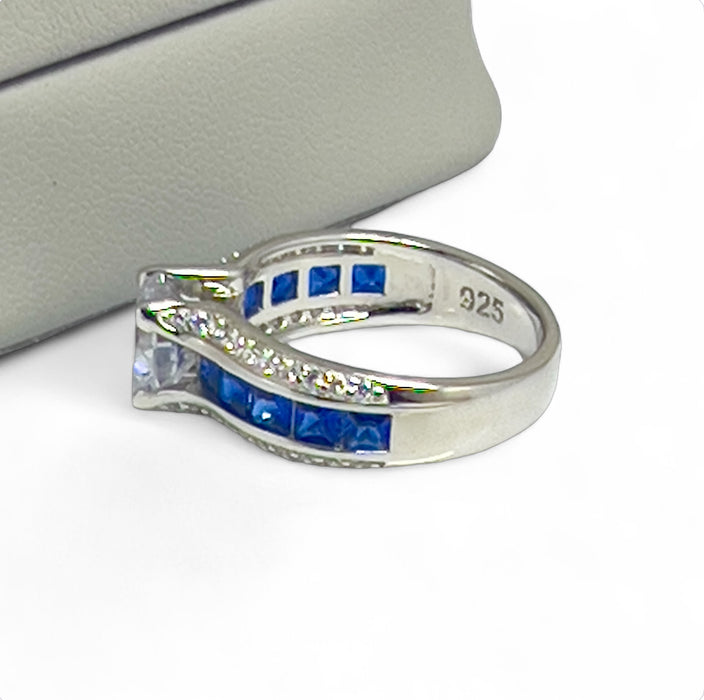 Sterling Silver Blue Band CZ Engagement Ring-ER-18