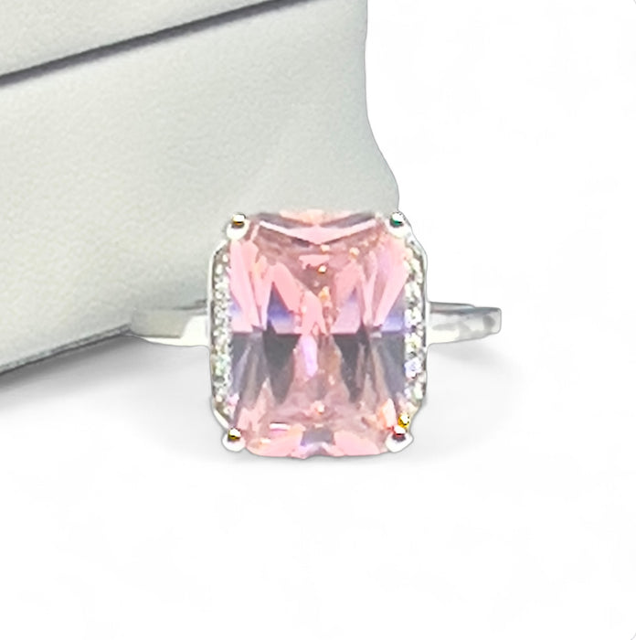 Sterling Silver Pink CZ Ring-AE-54