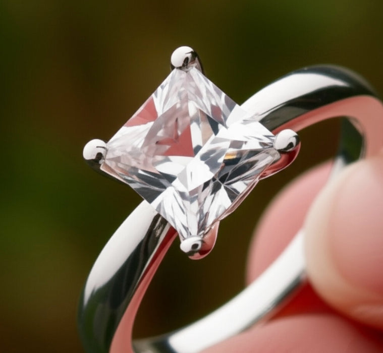 Sterling Silver Solitaire Princess Cut CZ Ring-ER-72