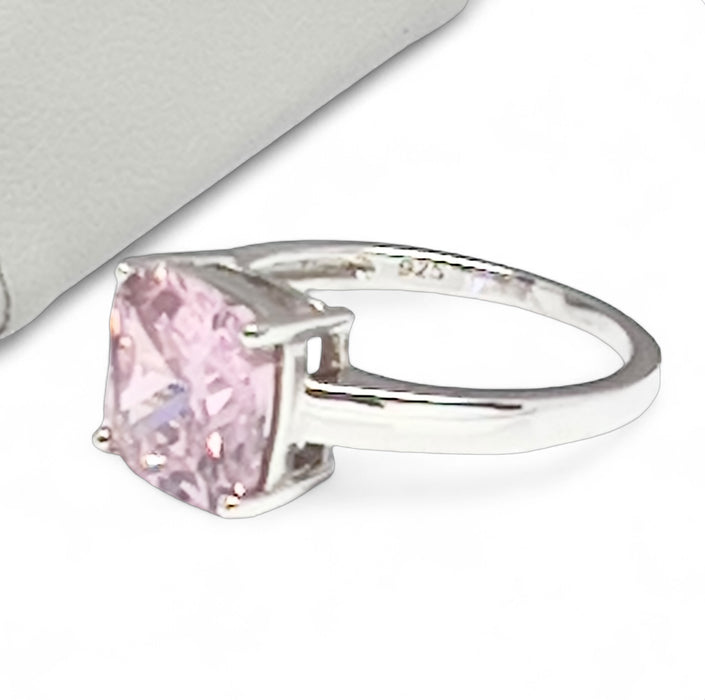 Cushion Cut Pink CZ Sterling Silver Ring-AE-02