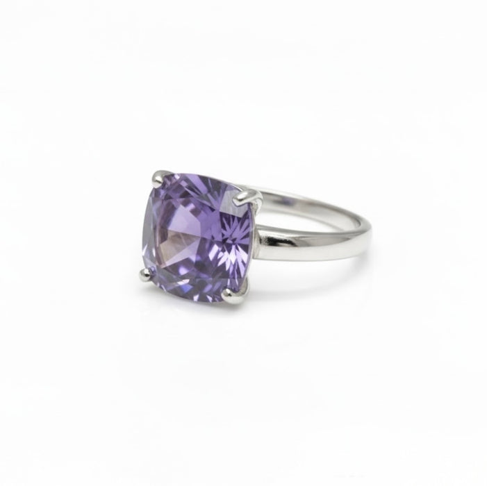 Sterling Silver Cushion Cut Amethyst CZ Ring-AE-18