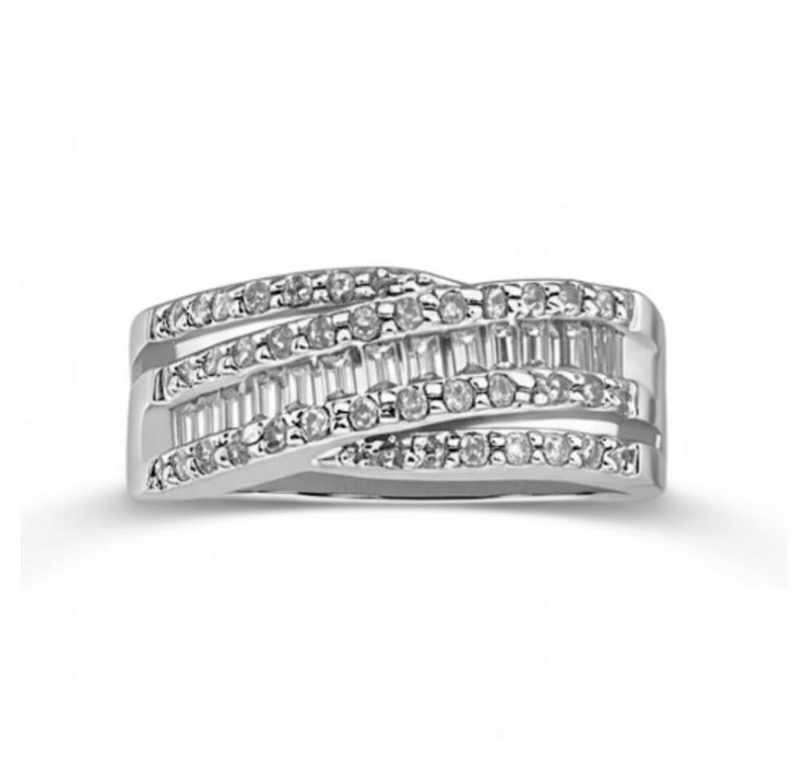 Sterling Silver Emerald Cut CZ Inlay Ring-ER-64