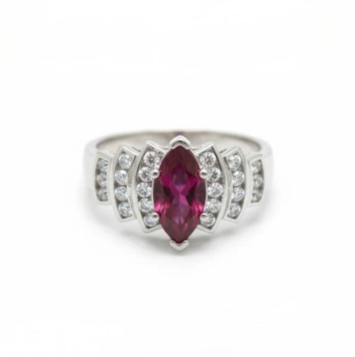 CZ Sterling Silver Ring Marquise Cut Ruby - ER- 25