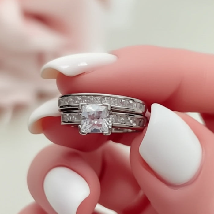 Sterling Silver 2-Piece CZ Engagement Set Ring-ER-130
