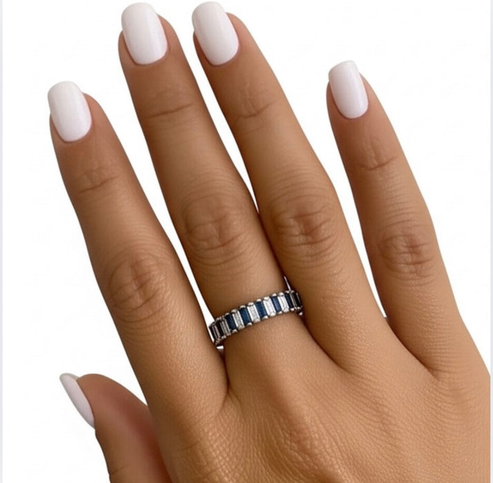 Sterling Silver Blue and White CZ Eternity Ring-AE-112