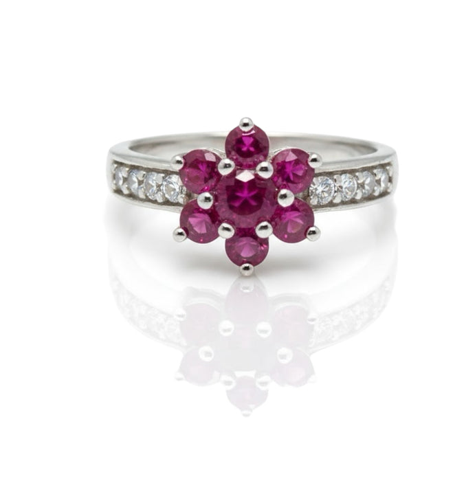 Sterling Silver Garnet Plumeria Flower CZ Ring-AE-06