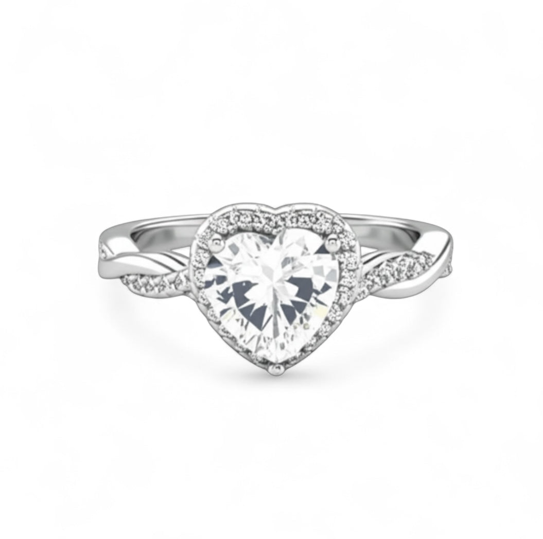 Sterling Silver Heart-Shaped Halo Engagement Ring-ER-113- JoyeriaParis