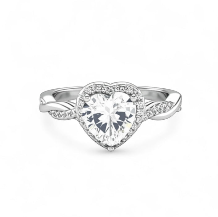 Sterling Silver Heart-Shaped Halo Engagement Ring-ER-113