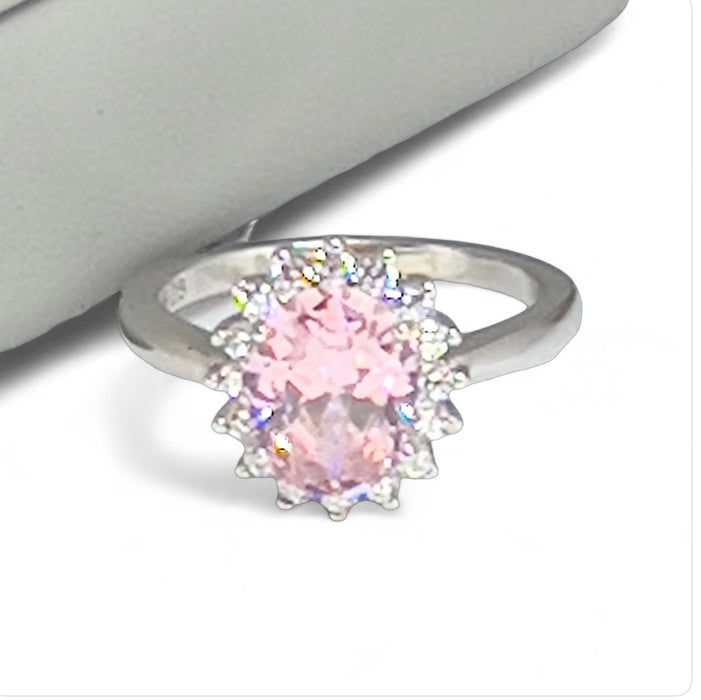 Sterling Silver Pink Oval CZ Ring-AE-61