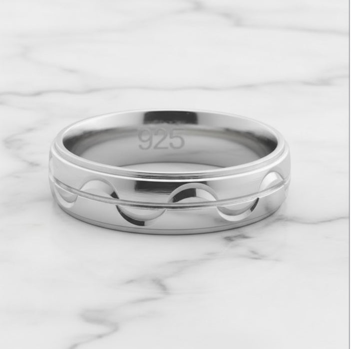 Sterling Silver Diamond Cut Half Moon Wedding Band Ring-SW-20